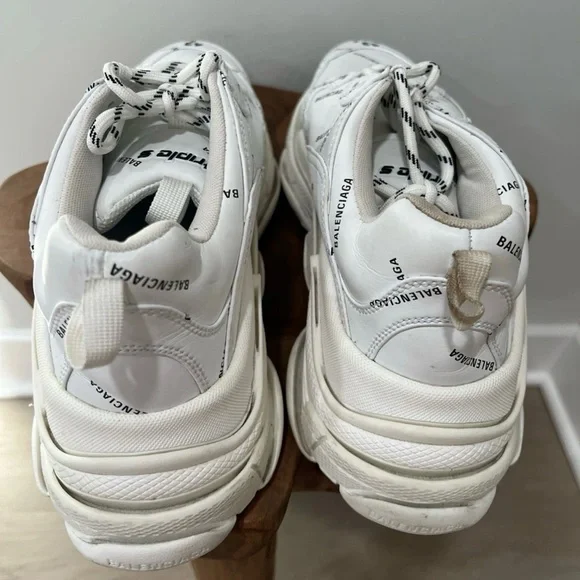Size 10- Balenciaga Triple S Sneaker Allover Logo - White